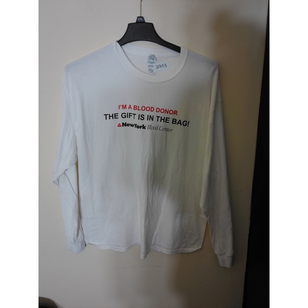 Gildan Long Sleeve T-Shirt Mens XL White NY Blood Center Graphic Charity Tee